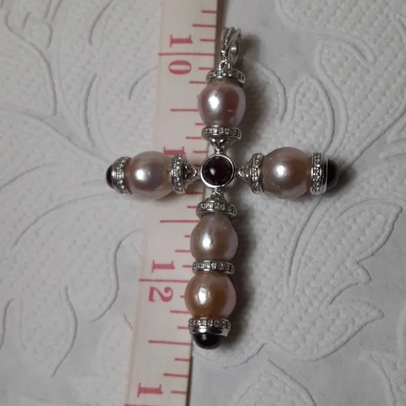 925 Genuine Pearls with Garnet Cabochons end Caps. - Picture 13 of 14